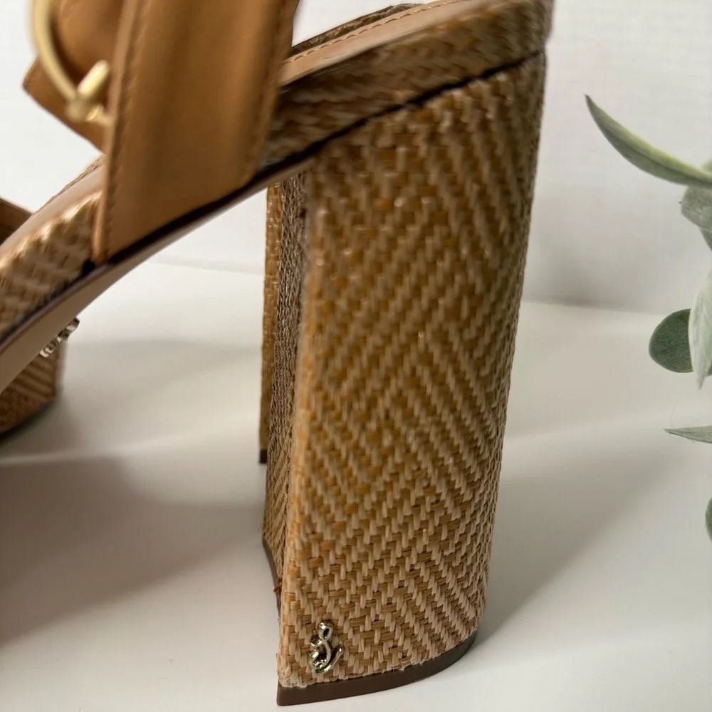 Sam Edelman Women's Nolita Raffia Platform Sandals Size 10.5M Leather Boho Print